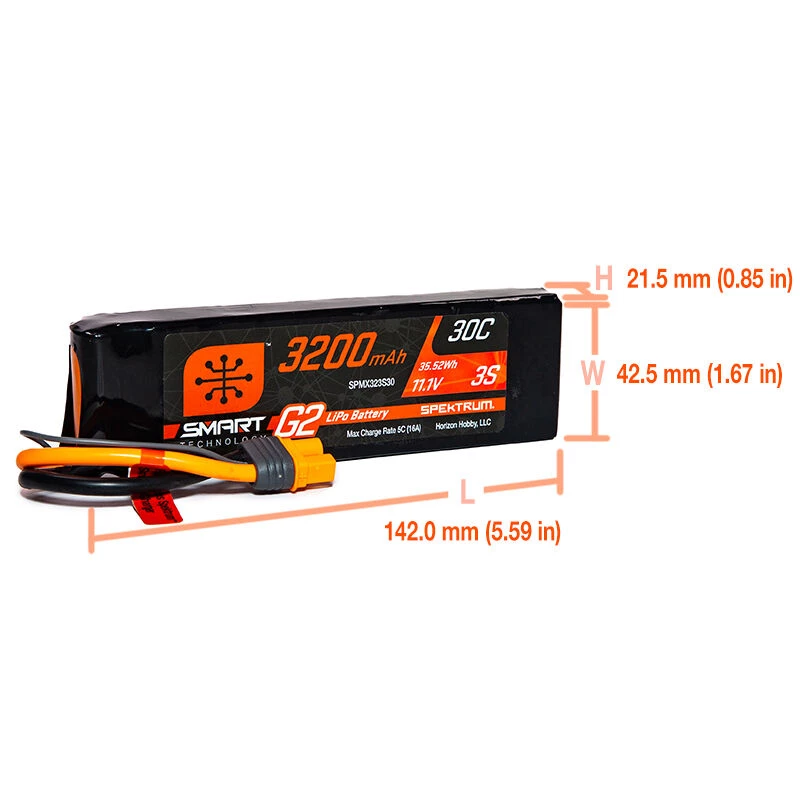 Best deal ❤️ Spektrum 11.1V 3200mAh 3S 30C Smart G2 LiPo Battery: IC3 ✔️ 2 Best deal ❤️ Spektrum 11.1V 3200mAh 3S 30C Smart G2 LiPo Battery: IC3 ✔️ - Image 2